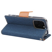 For iPhone 16 Pro GOOSPERY CANVAS DIARY Fabric Texture Flip Leather Phone Case(Navy Blue)