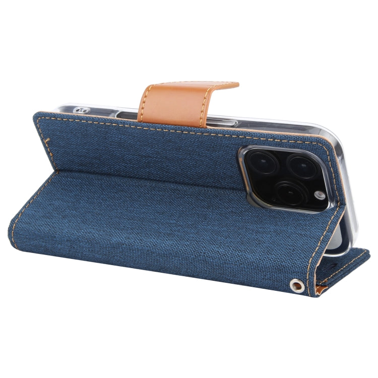 For iPhone 16 Pro GOOSPERY CANVAS DIARY Fabric Texture Flip Leather Phone Case(Navy Blue)