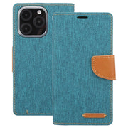 For iPhone 16 Pro GOOSPERY CANVAS DIARY Fabric Texture Flip Leather Phone Case(Green)