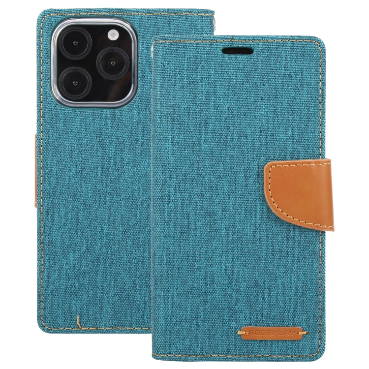 For iPhone 16 Pro GOOSPERY CANVAS DIARY Fabric Texture Flip Leather Phone Case(Green)