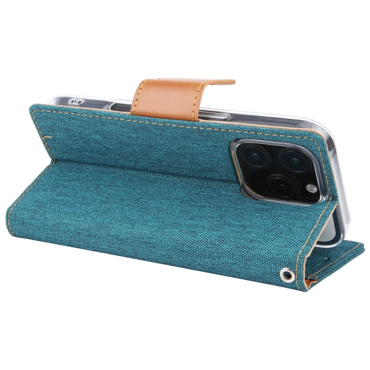 For iPhone 16 Pro GOOSPERY CANVAS DIARY Fabric Texture Flip Leather Phone Case(Green)