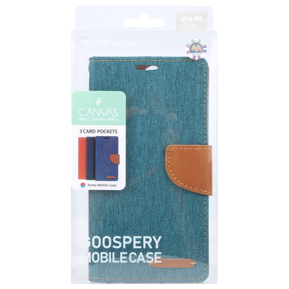 For iPhone 16 Pro GOOSPERY CANVAS DIARY Fabric Texture Flip Leather Phone Case(Green)