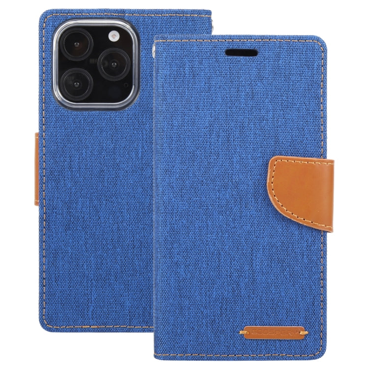 For iPhone 16 Pro GOOSPERY CANVAS DIARY Fabric Texture Flip Leather Phone Case(Blue)
