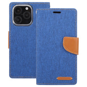 For iPhone 16 Pro GOOSPERY CANVAS DIARY Fabric Texture Flip Leather Phone Case(Blue)