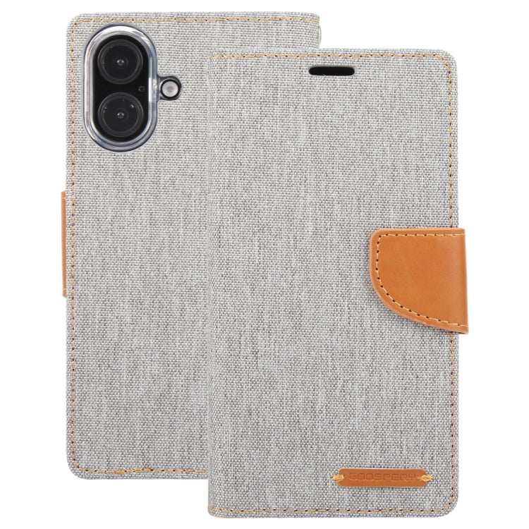 For iPhone 16 Plus GOOSPERY CANVAS DIARY Fabric Texture Flip Leather Phone Case(Grey)