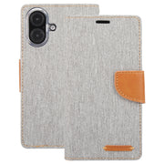 For iPhone 16 Plus GOOSPERY CANVAS DIARY Fabric Texture Flip Leather Phone Case(Grey)