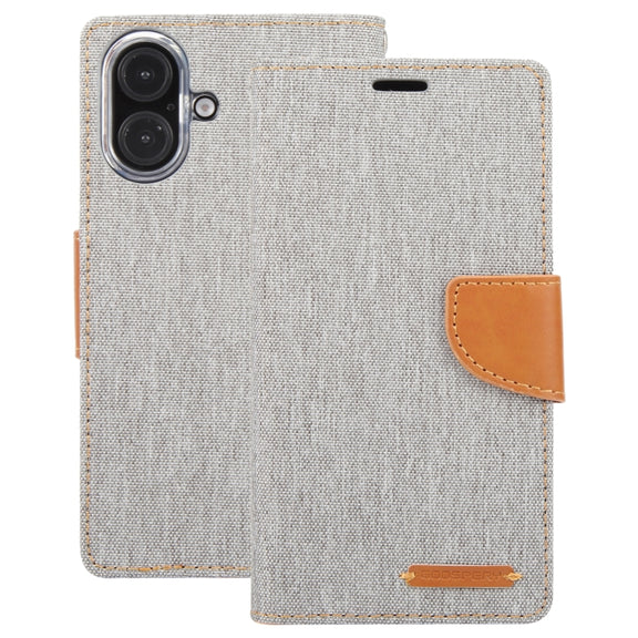 For iPhone 16 Plus GOOSPERY CANVAS DIARY Fabric Texture Flip Leather Phone Case(Grey)