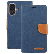 For iPhone 16 Plus GOOSPERY CANVAS DIARY Fabric Texture Flip Leather Phone Case(Navy Blue)