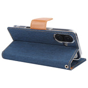 For iPhone 16 Plus GOOSPERY CANVAS DIARY Fabric Texture Flip Leather Phone Case(Navy Blue)
