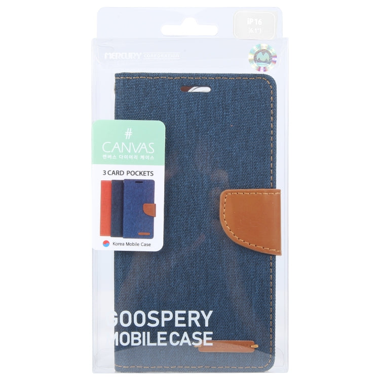 For iPhone 16 Plus GOOSPERY CANVAS DIARY Fabric Texture Flip Leather Phone Case(Navy Blue)