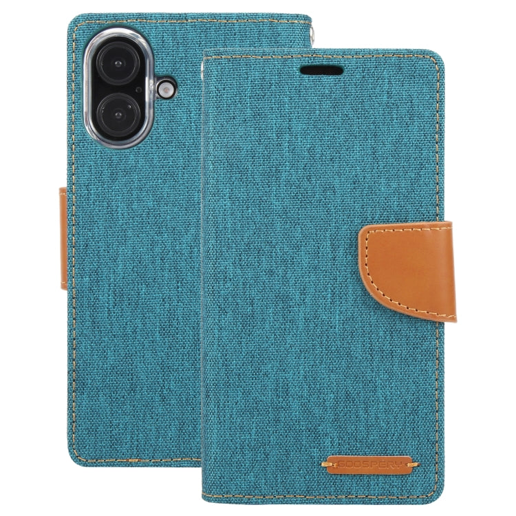 For iPhone 16 Plus GOOSPERY CANVAS DIARY Fabric Texture Flip Leather Phone Case(Green)
