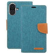For iPhone 16 Plus GOOSPERY CANVAS DIARY Fabric Texture Flip Leather Phone Case(Green)