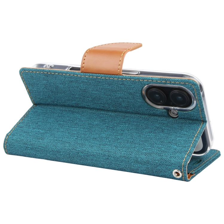 For iPhone 16 Plus GOOSPERY CANVAS DIARY Fabric Texture Flip Leather Phone Case(Green)