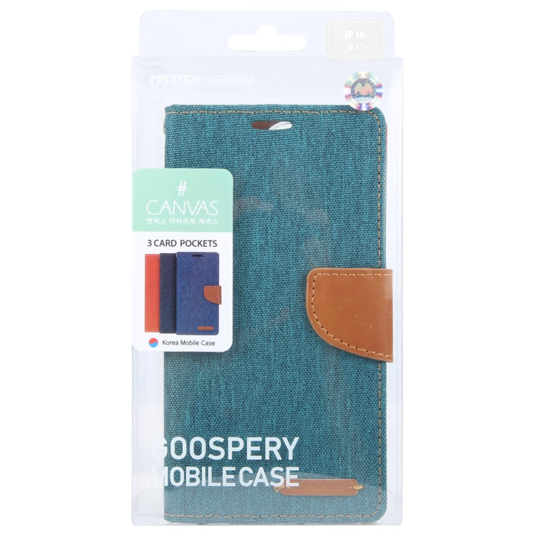 For iPhone 16 Plus GOOSPERY CANVAS DIARY Fabric Texture Flip Leather Phone Case(Green)
