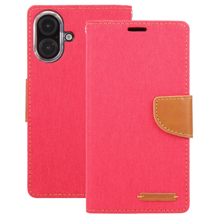 For iPhone 16 Plus GOOSPERY CANVAS DIARY Fabric Texture Flip Leather Phone Case(Red)