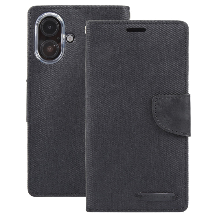 For iPhone 16 GOOSPERY CANVAS DIARY Fabric Texture Flip Leather Phone Case(Black)