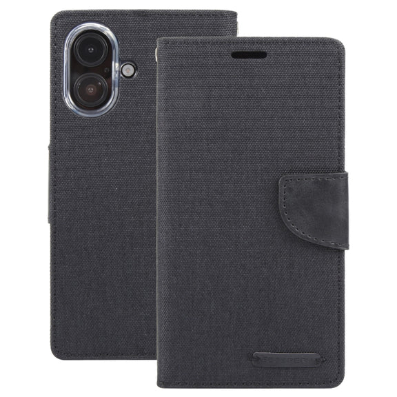 For iPhone 16 GOOSPERY CANVAS DIARY Fabric Texture Flip Leather Phone Case(Black)