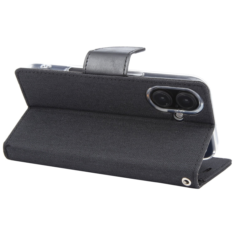 For iPhone 16 GOOSPERY CANVAS DIARY Fabric Texture Flip Leather Phone Case(Black)