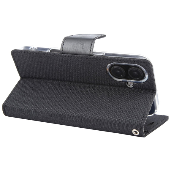 For iPhone 16 GOOSPERY CANVAS DIARY Fabric Texture Flip Leather Phone Case(Black)