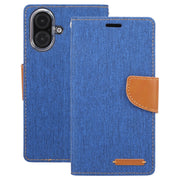 For iPhone 16 GOOSPERY CANVAS DIARY Fabric Texture Flip Leather Phone Case(Blue)