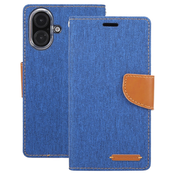 For iPhone 16 GOOSPERY CANVAS DIARY Fabric Texture Flip Leather Phone Case(Blue)