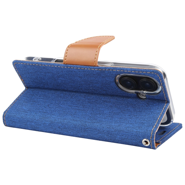 For iPhone 16 GOOSPERY CANVAS DIARY Fabric Texture Flip Leather Phone Case(Blue)