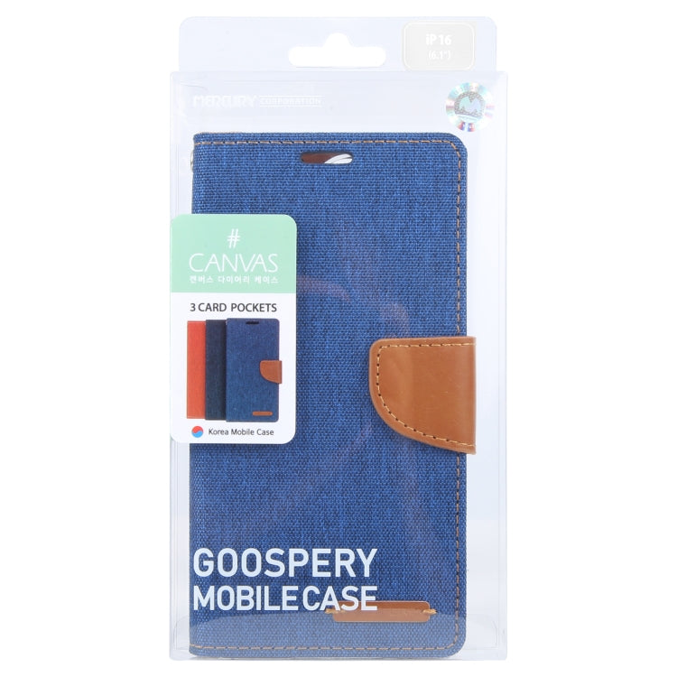 For iPhone 16 GOOSPERY CANVAS DIARY Fabric Texture Flip Leather Phone Case(Blue)