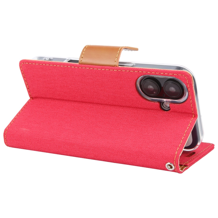 For iPhone 16 GOOSPERY CANVAS DIARY Fabric Texture Flip Leather Phone Case(Red)