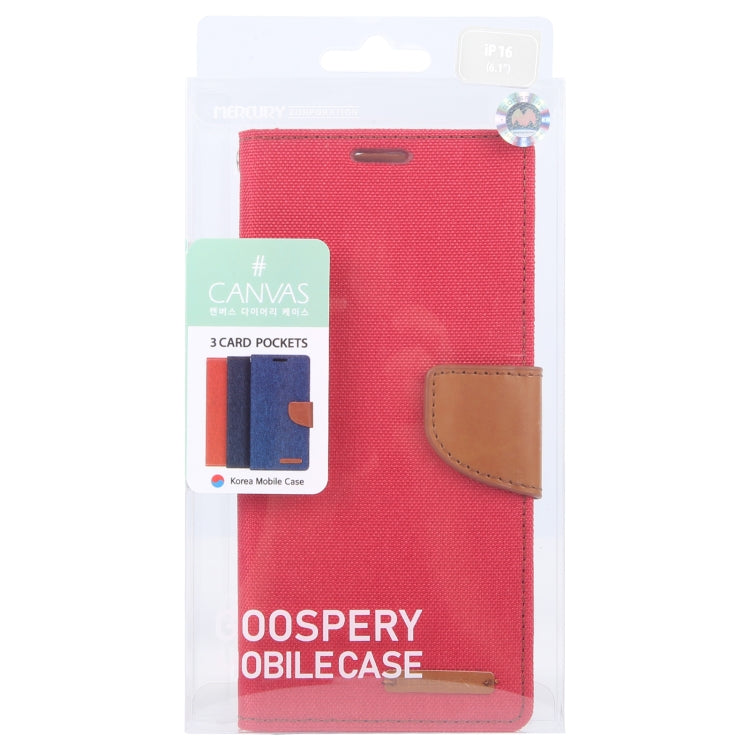 For iPhone 16 GOOSPERY CANVAS DIARY Fabric Texture Flip Leather Phone Case(Red)