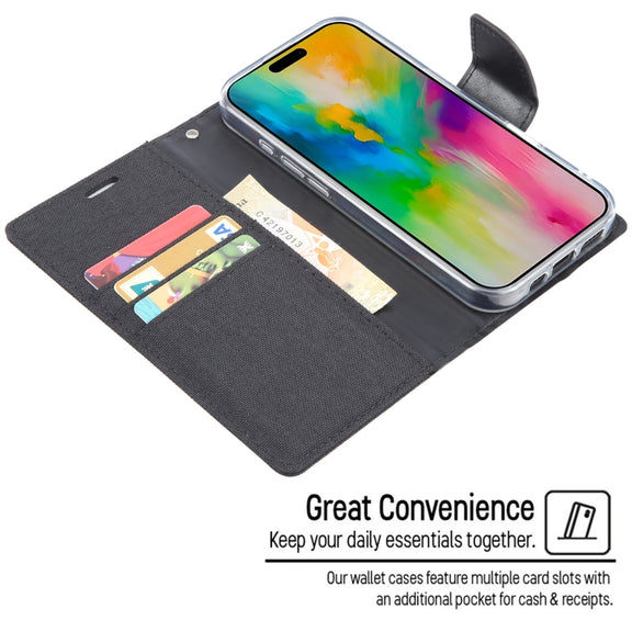 For iPhone 16 Pro GOOSPERY CANVAS DIARY Fabric Texture Flip Leather Phone Case(Green)
