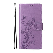 For Redmi K70 / K70 Pro Embossed Butterfly Flowers Leather Phone Case(Purple)