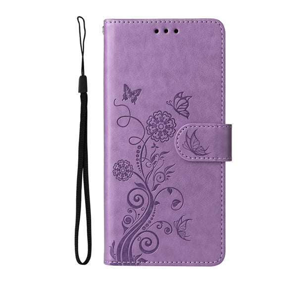 For Redmi K70 / K70 Pro Embossed Butterfly Flowers Leather Phone Case(Purple)