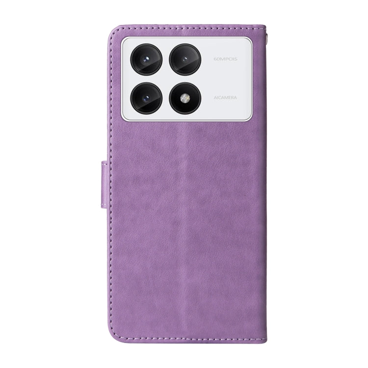 For Redmi K70 / K70 Pro Embossed Butterfly Flowers Leather Phone Case(Purple)