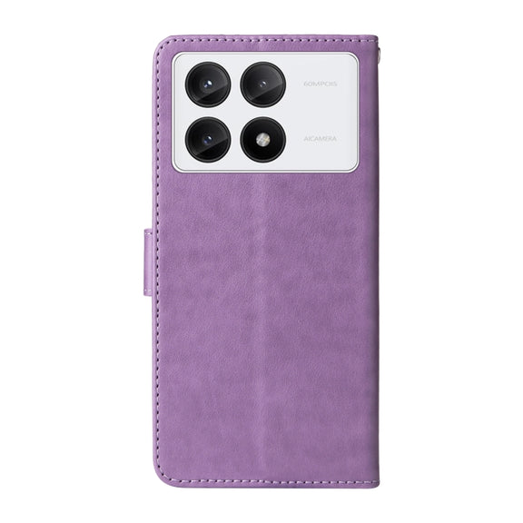 For Redmi K70 / K70 Pro Embossed Butterfly Flowers Leather Phone Case(Purple)