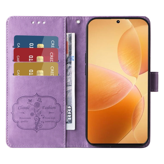 For Redmi K70 / K70 Pro Embossed Butterfly Flowers Leather Phone Case(Purple)
