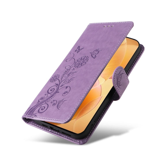 For Redmi K70 / K70 Pro Embossed Butterfly Flowers Leather Phone Case(Purple)