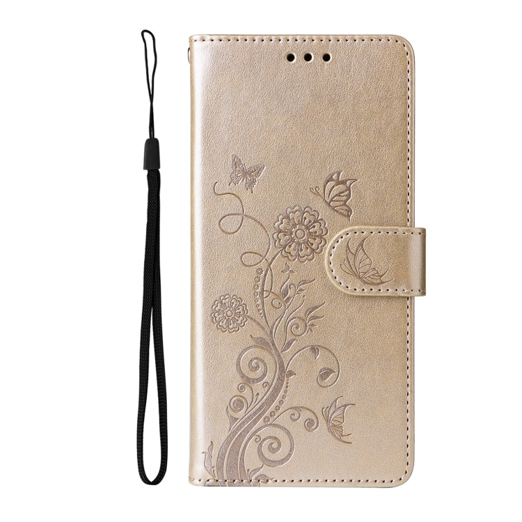 For Redmi K70 / K70 Pro Embossed Butterfly Flowers Leather Phone Case(Gold)