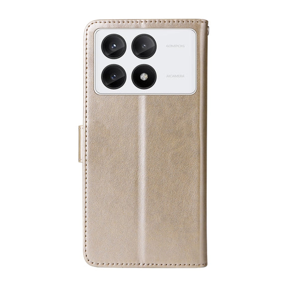 For Redmi K70 / K70 Pro Embossed Butterfly Flowers Leather Phone Case(Gold)