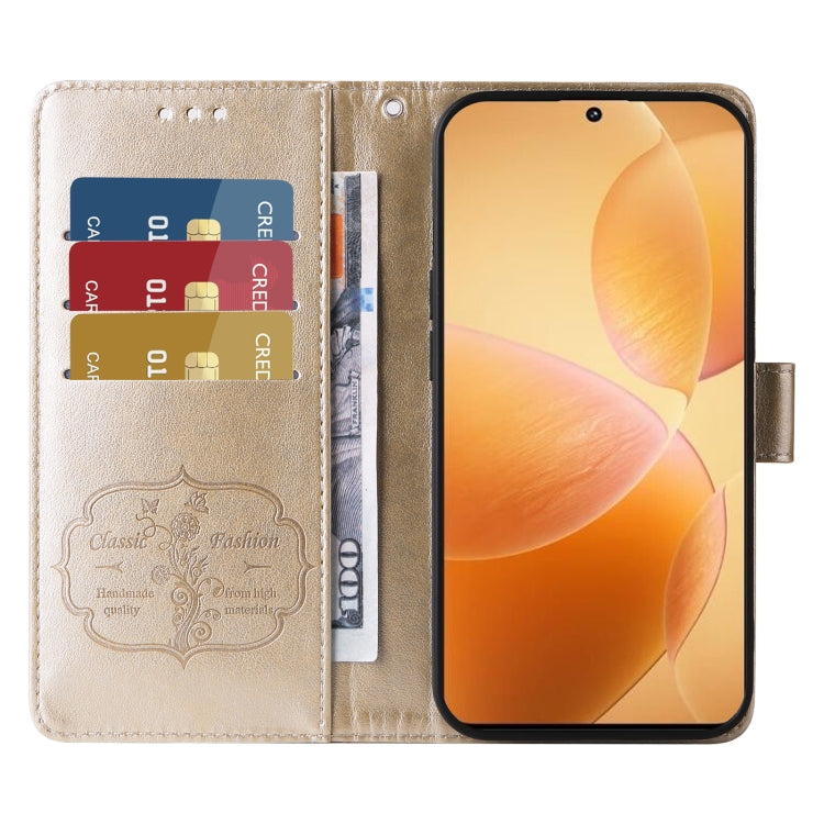 For Redmi K70 / K70 Pro Embossed Butterfly Flowers Leather Phone Case(Gold)