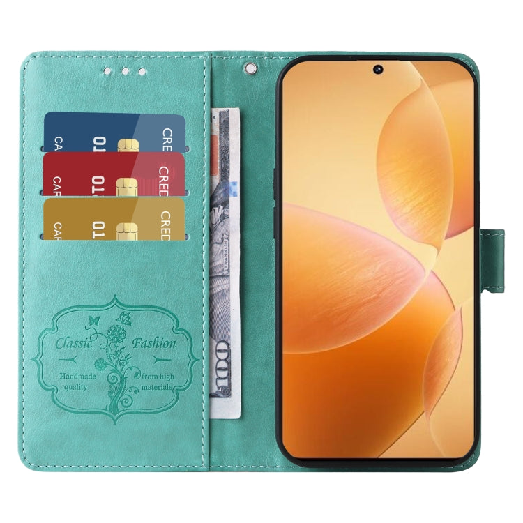 For Redmi K70 / K70 Pro Embossed Butterfly Flowers Leather Phone Case(Green)