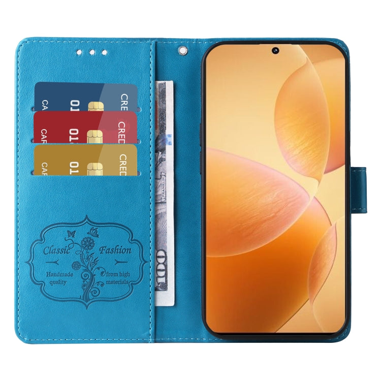 For Redmi K70 / K70 Pro Embossed Butterfly Flowers Leather Phone Case(Blue)