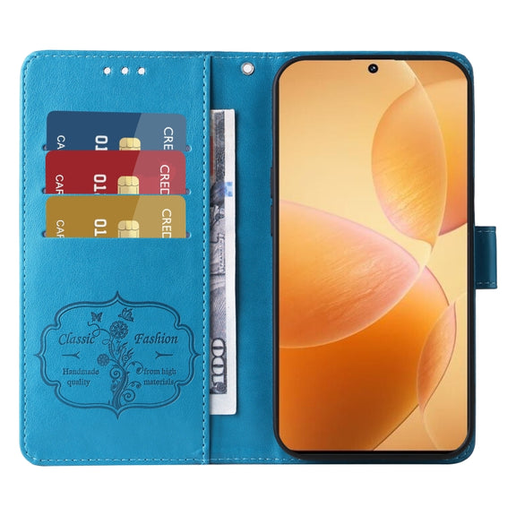 For Redmi K70 / K70 Pro Embossed Butterfly Flowers Leather Phone Case(Blue)