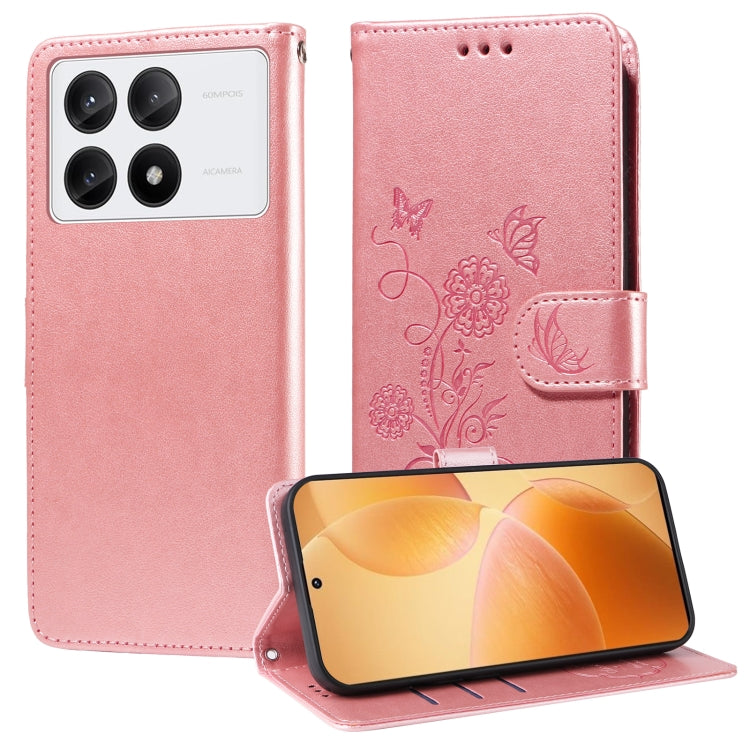 For Redmi K70 / K70 Pro Embossed Butterfly Flowers Leather Phone Case(Rose Gold)