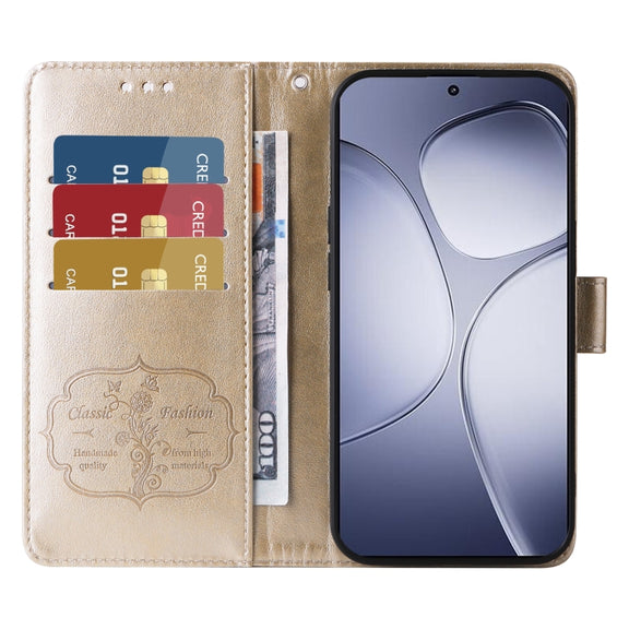 For Redmi K70 Ultra Embossed Butterfly Flowers Leather Phone Case(Gold)