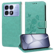 For Redmi K70 Ultra Embossed Butterfly Flowers Leather Phone Case(Green)