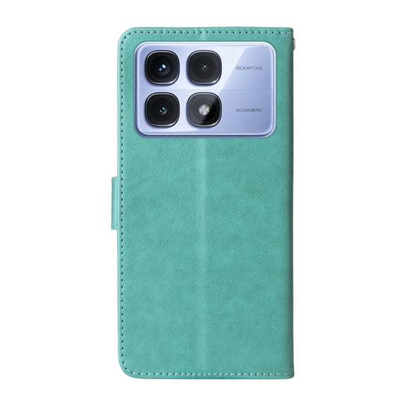 For Redmi K70 Ultra Embossed Butterfly Flowers Leather Phone Case(Green)