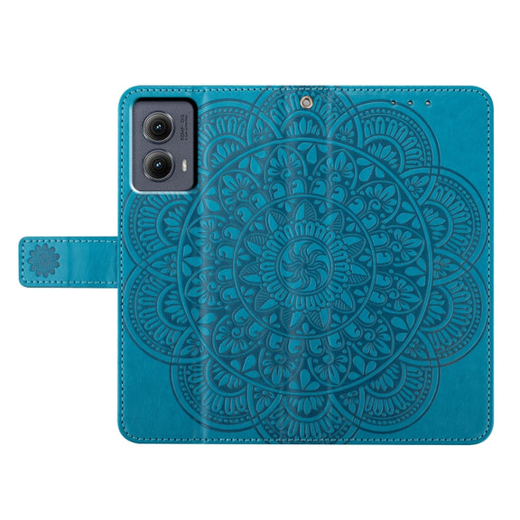 For Motorola Edge 2024 Flower Embossed Leather Phone Case(Blue)