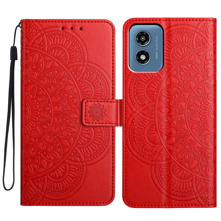 For Motorola Moto G Play 2024 Flower Embossed Leather Phone Case(Red)