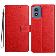 For Motorola Moto G Play 2024 Flower Embossed Leather Phone Case(Red)