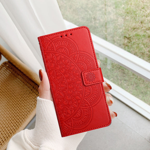 For Motorola Moto G Play 2024 Flower Embossed Leather Phone Case(Red)